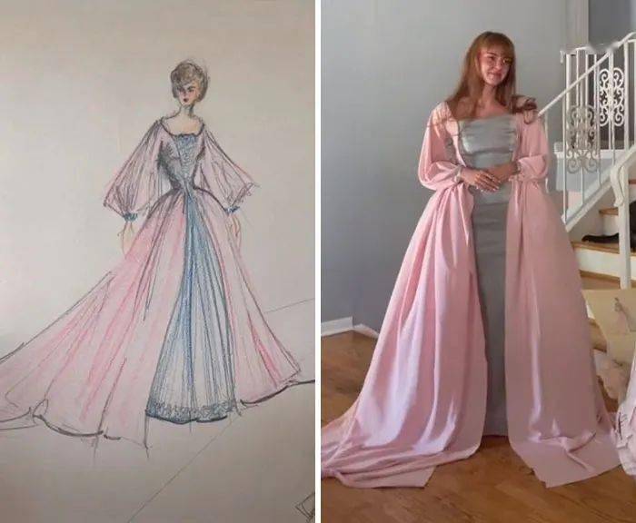 澳门最新网站游戏妹纸自学缝纫2年后把奶奶80年前画的漂亮裙子手稿变成现实！简直美(图1)